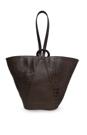 Tote bag Origen de cuero croco y cuero liso marrón con aro forrado en cuero – diseño artesanal hecho en Perú