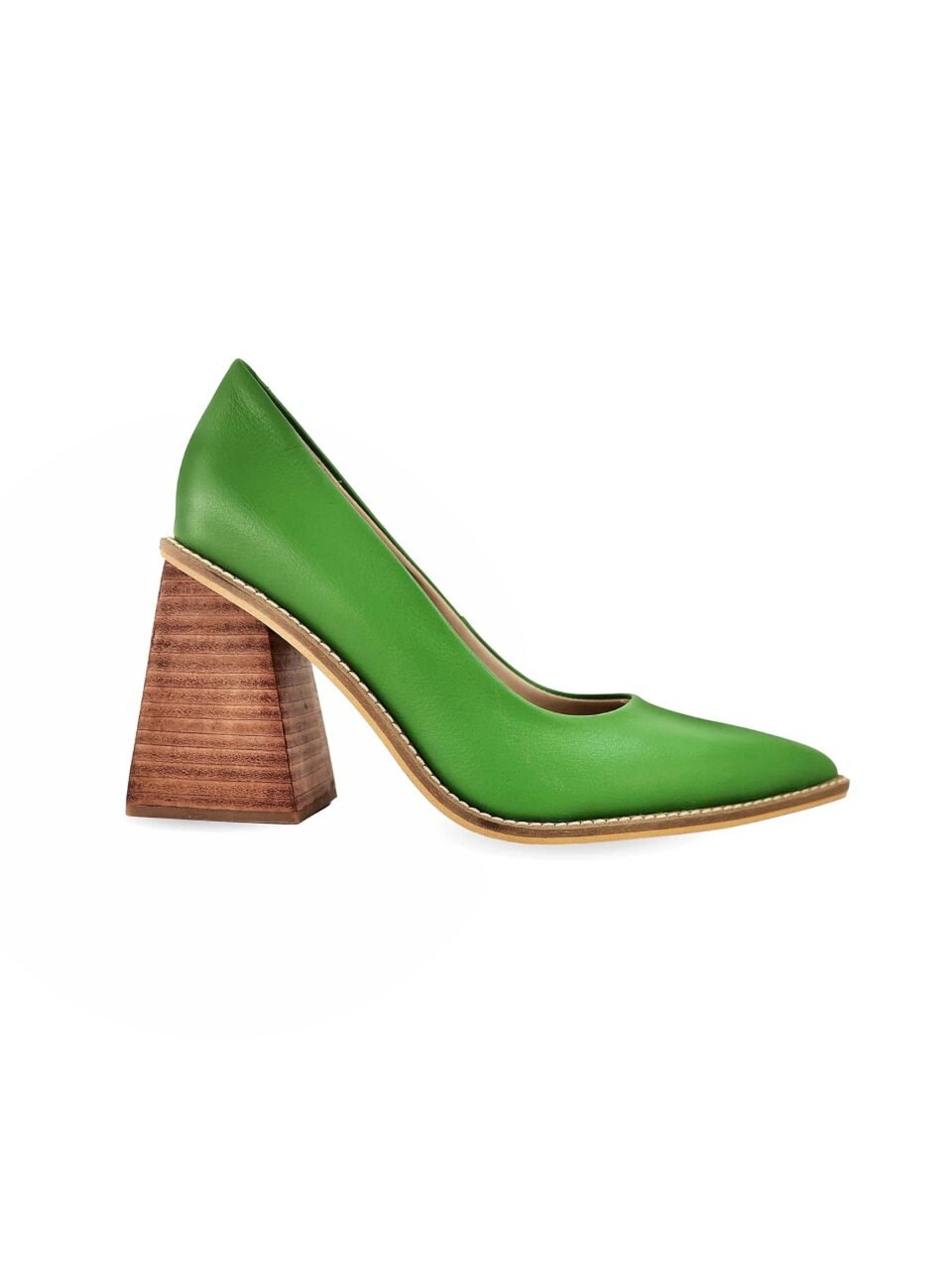 Stiletto verde de cuero artesanal con taco alto hecho en Perú